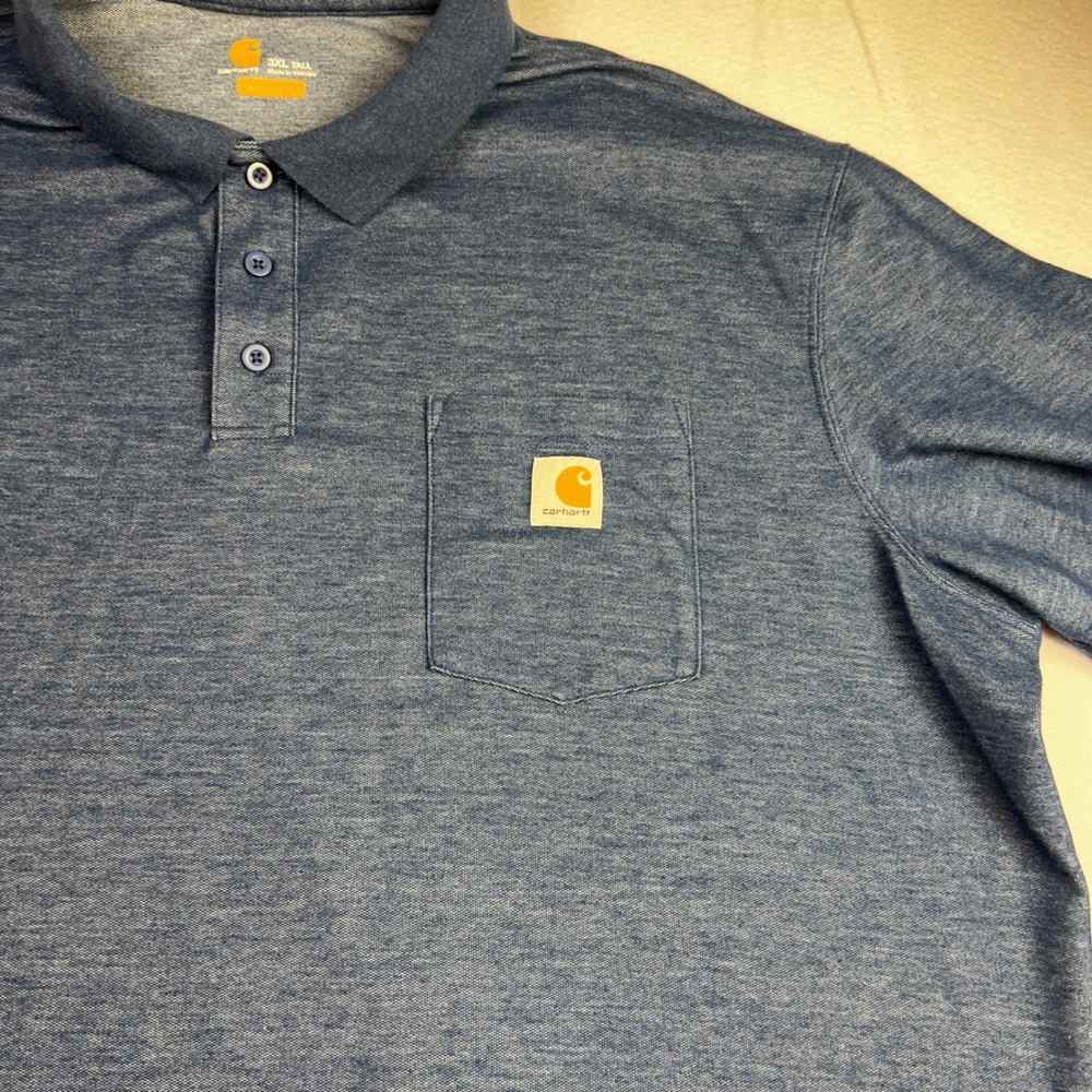 Carhartt Mens 3XL Tall Blue Heathered Short Sleeve Pocket Polo Original Shirt - Picture 4 of 7